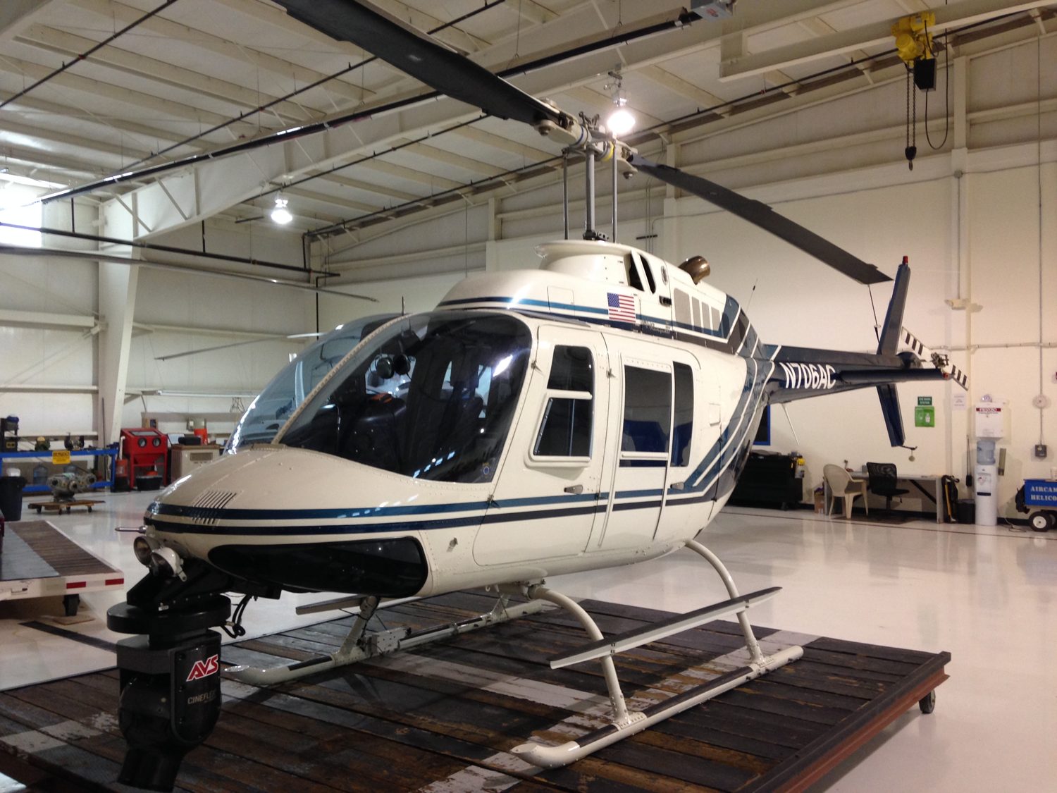 Bell 206 in the hangar at Centennial Airport