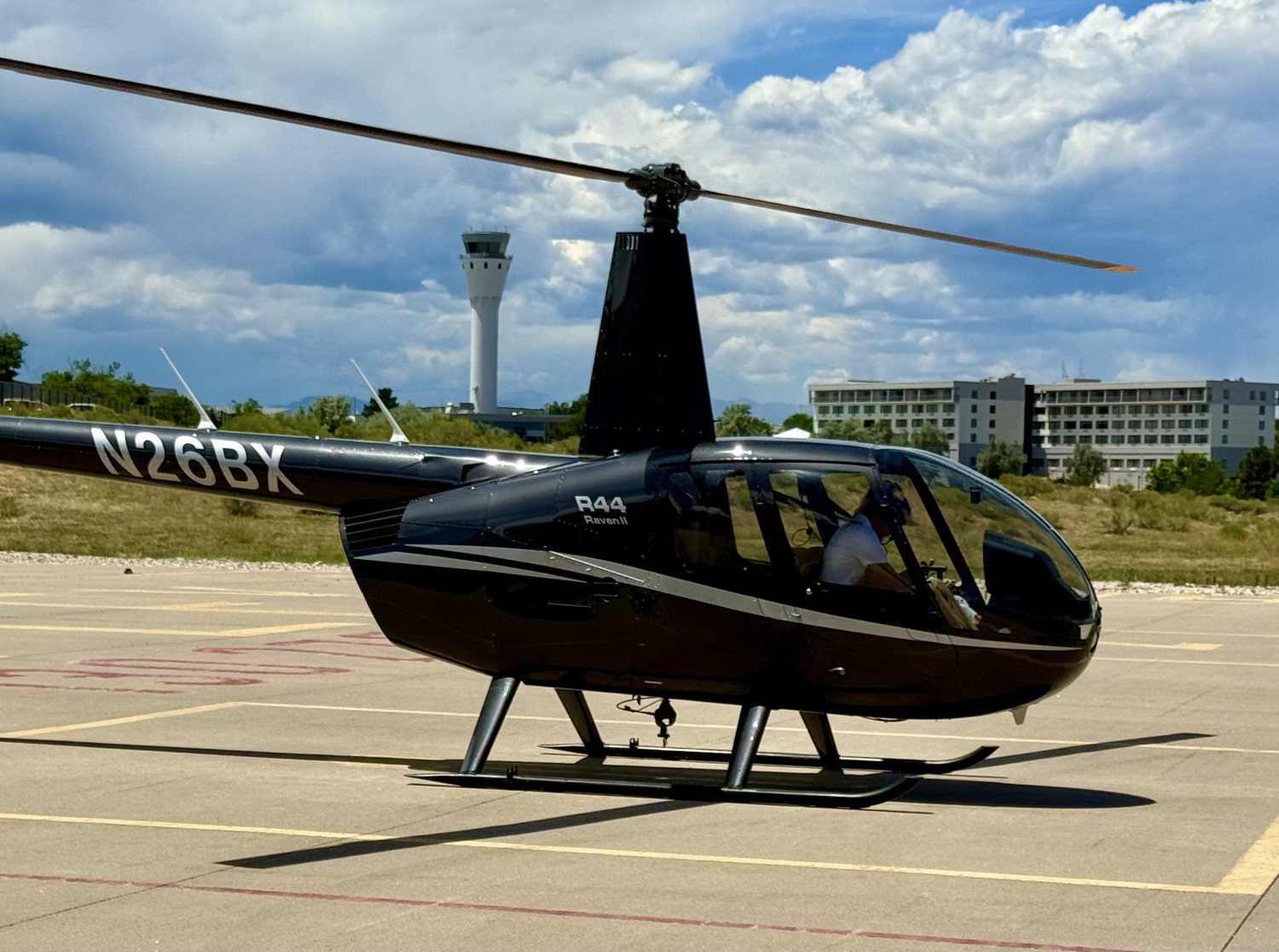 N26BX, 2023 Robinson R44 Raven II, on the ramp at Centennial Airport (KAPA)