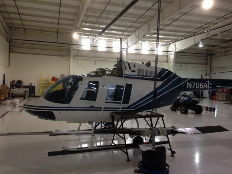 Bell LongRanger in the Heliplex maintenance hangar